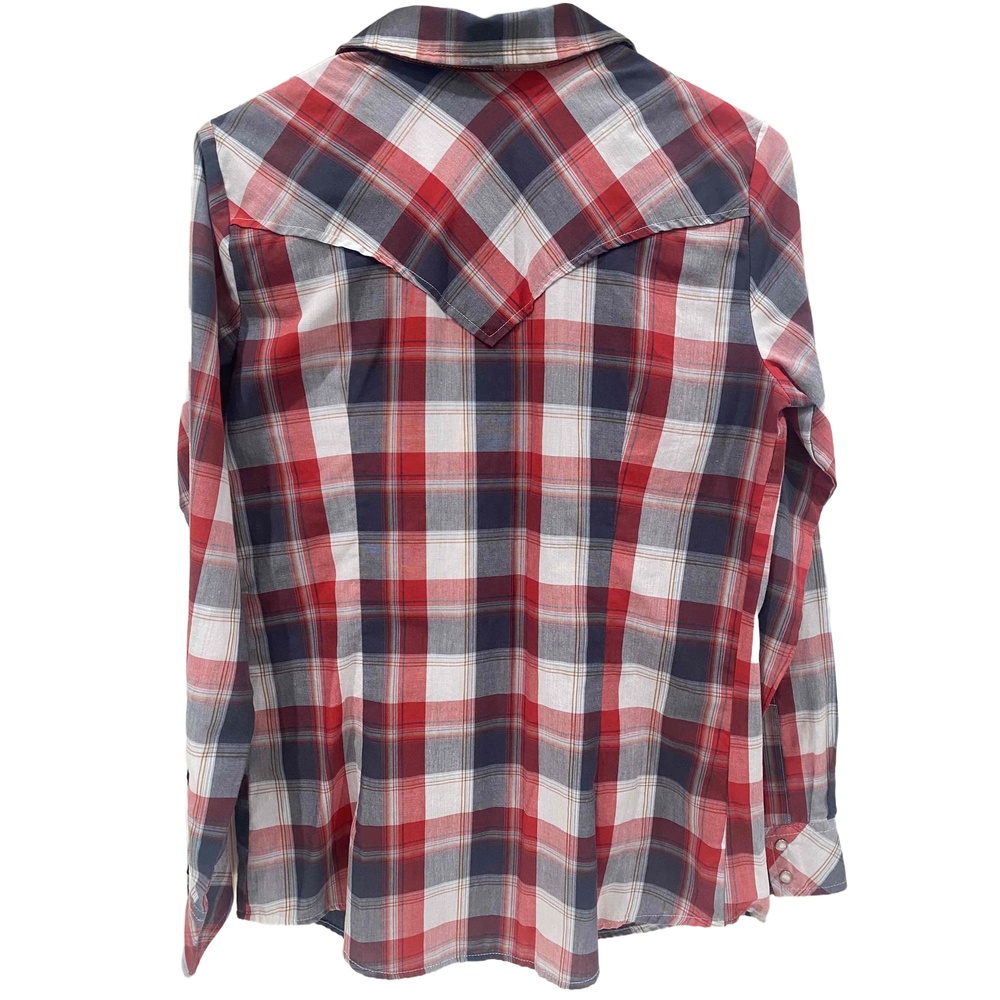 Wrangler Red Gray‎ Women's Plaid Long Sleeve Pearl Snap Front Shirt Small